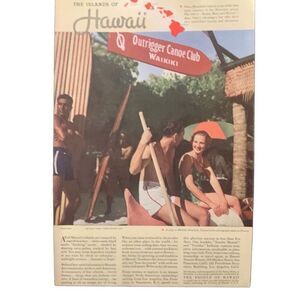 Vintage 1936 Hawaii Outrigger Canoe Club Ad Advertisement